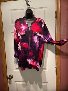 Calvin Klein Floral Zip Tunic Top - Purple & Red